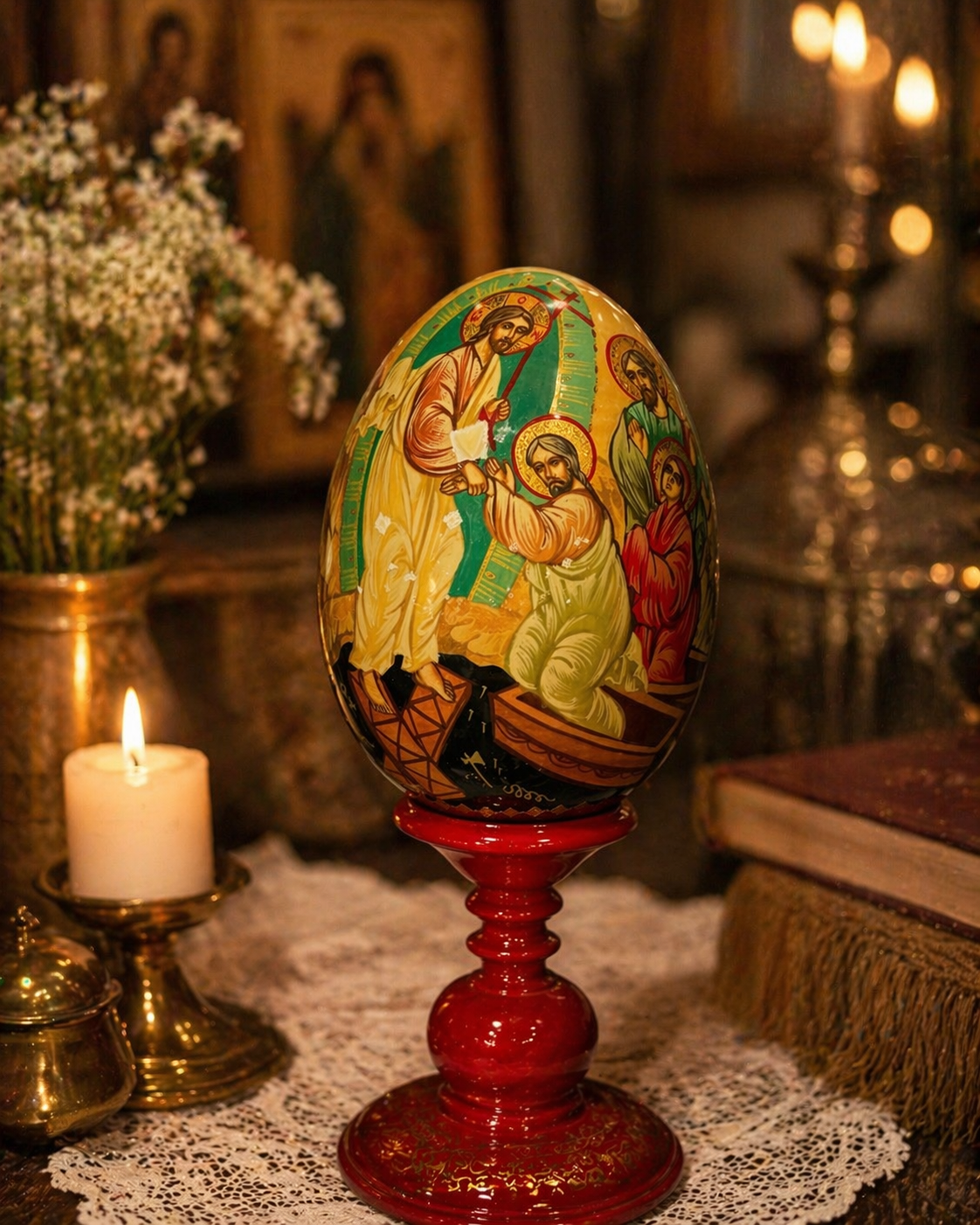 Hand-printed icon egg, Floral Crown Design