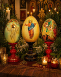 Hand-printed icon egg, Floral Crown Design