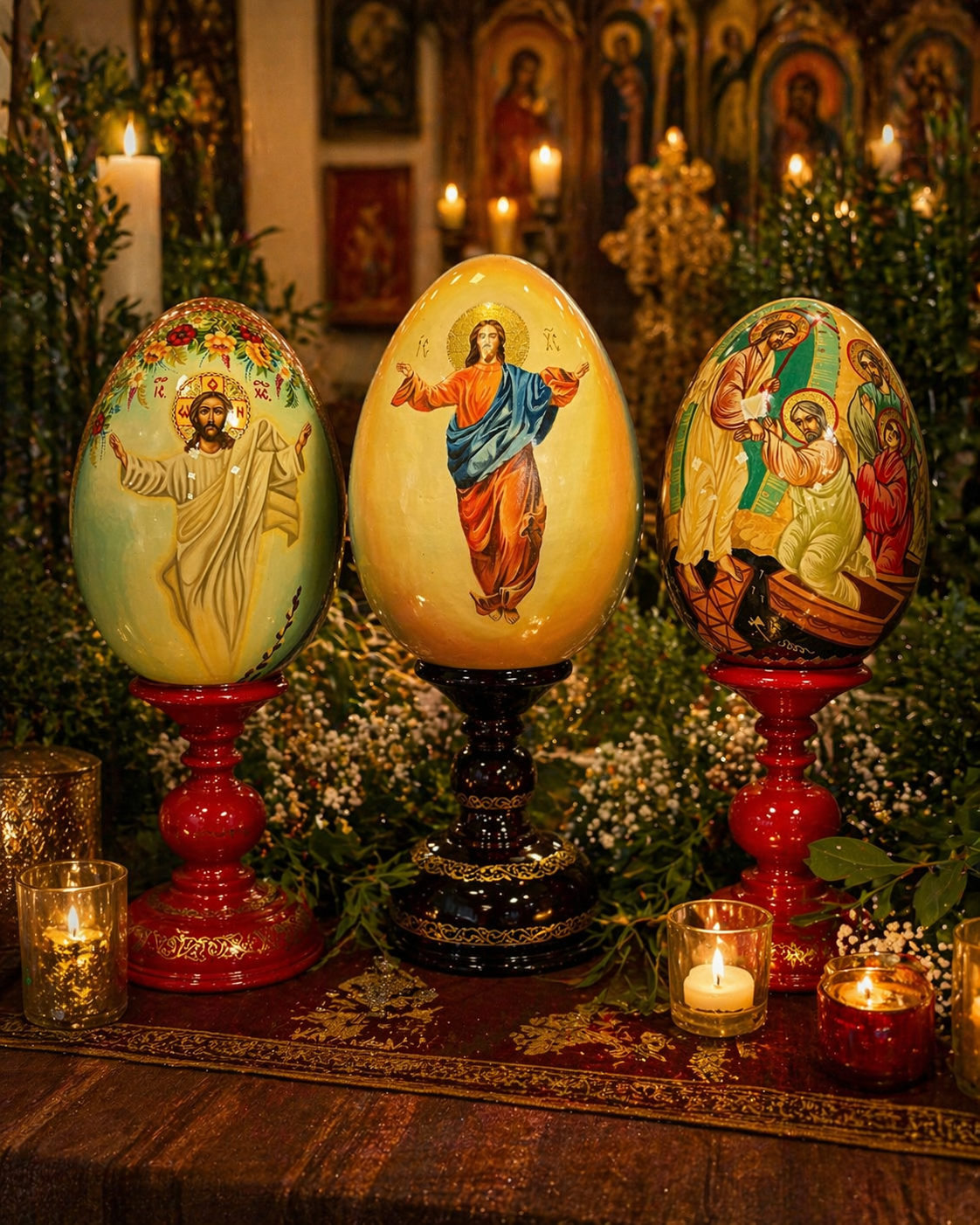 Hand-printed icon egg, Floral Crown Design