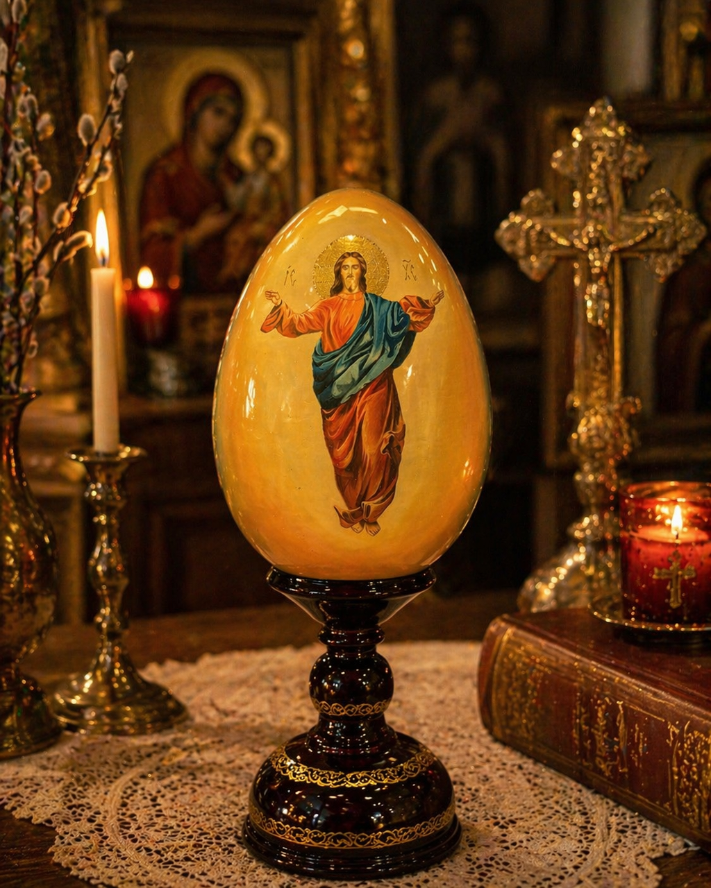 Hand-printed icon egg, Floral Crown Design