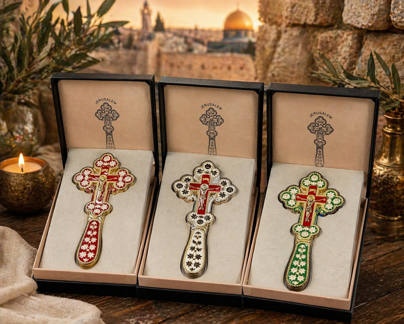 Jerusalem Hand Cross Set – Enamel Crucifix Collection