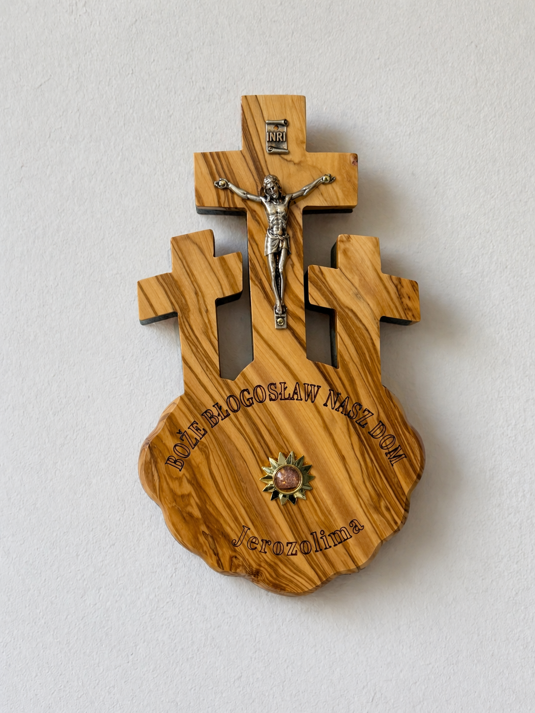 Olive Wood Triple Cross Crucifix