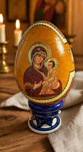 Hand-Painted Icon Egg – Virgin Mary & Christ Child