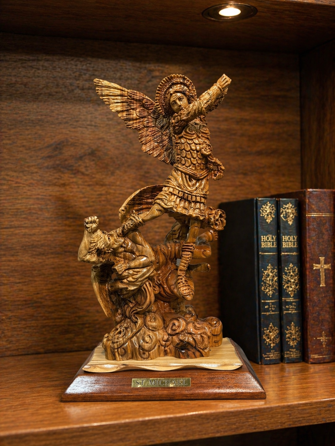 Saint Michael the Archangel – Olive Wood Hand-Carved Victory Statue