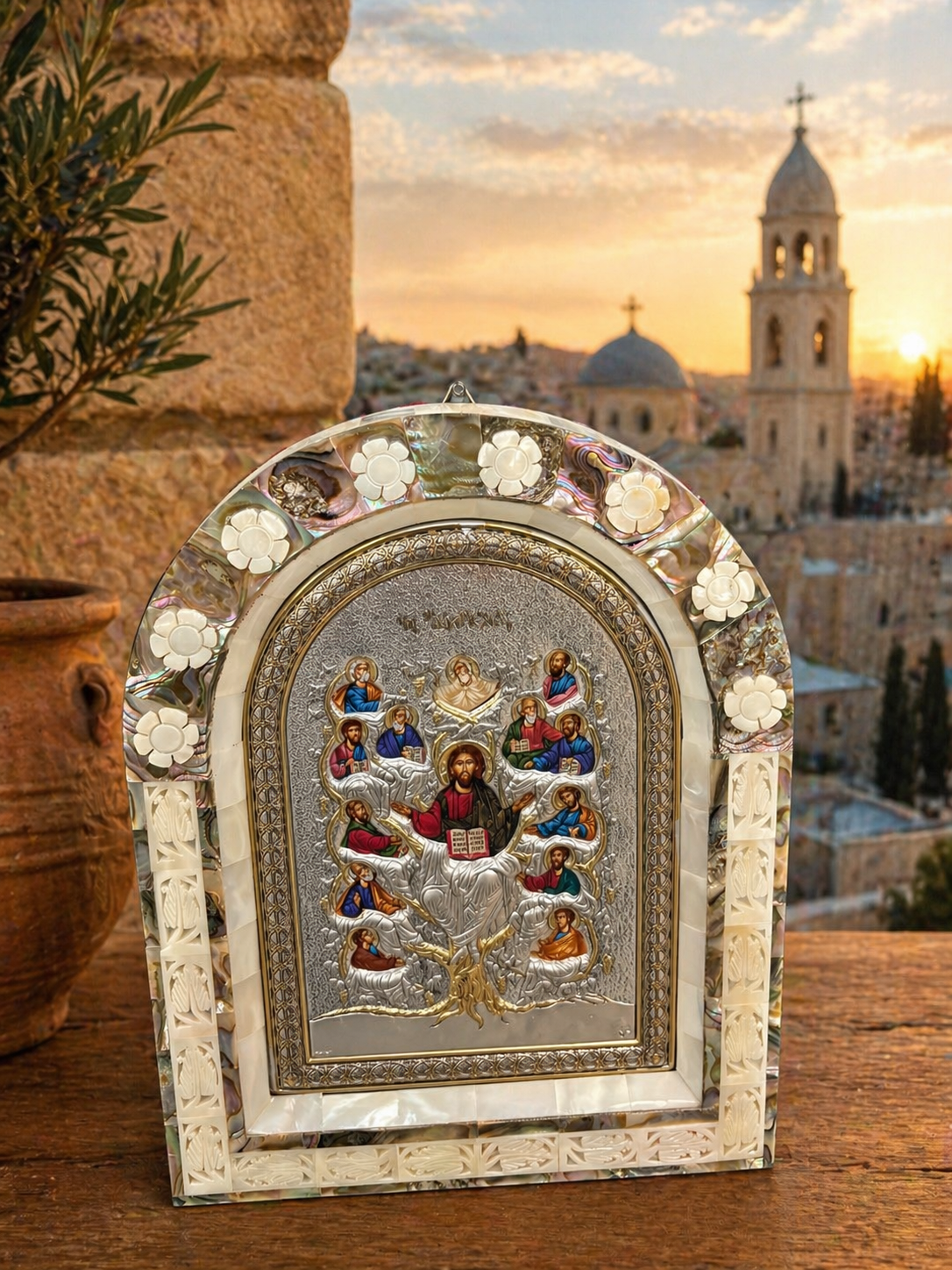 Jesus and His Disciples – Sacred Icon with Mother-of-Pearl Frame