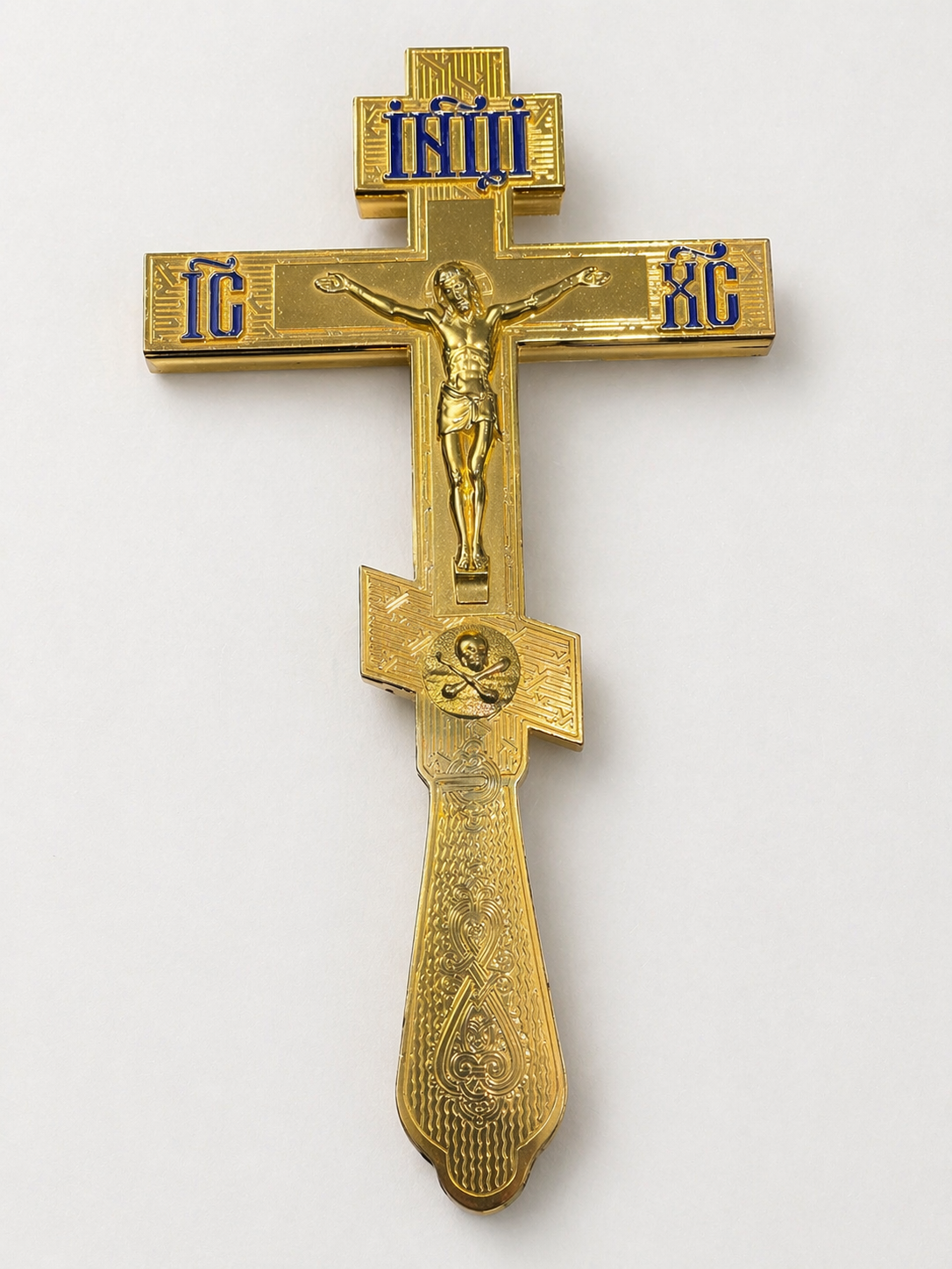 Decorated Metal Orthodox Crucifix – Gold Finish with Enamel Details