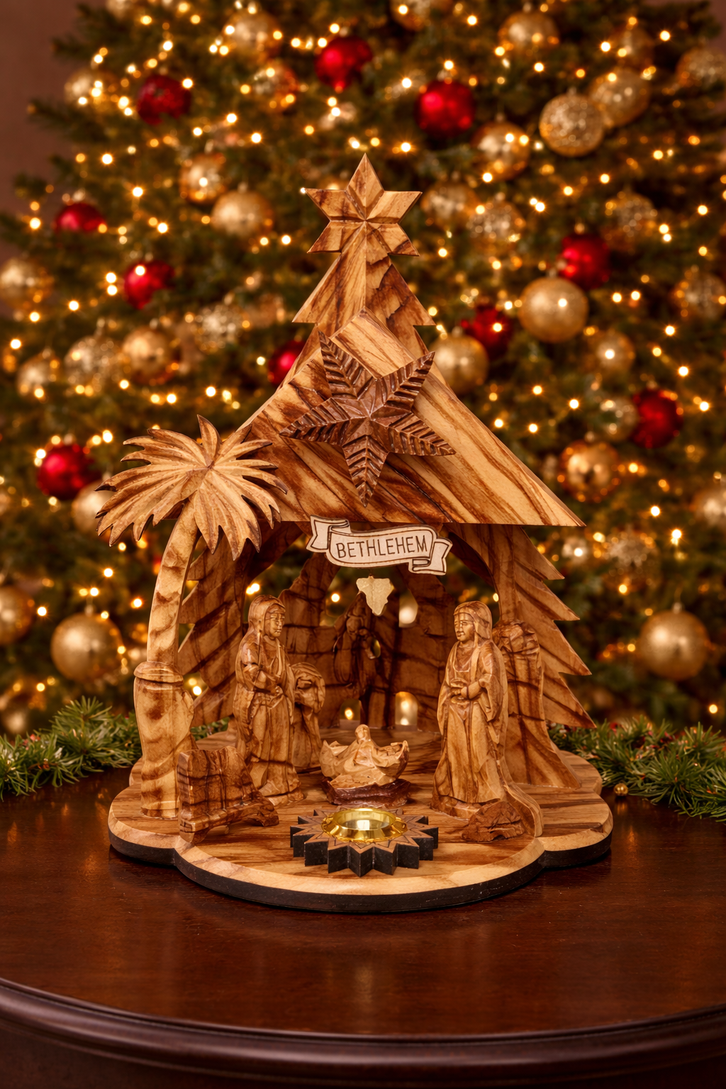 Musical Bethlehem Olive Wood Nativity Set